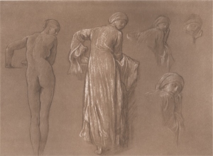 Nude and draped studies of a female figure for the picture, 'The Court of a Jew's House at Damascus'
